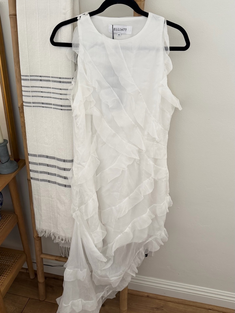 ELLIATT Celeana Dress, Ivory Ruffle-Trim Asymmetric Wedding Dress